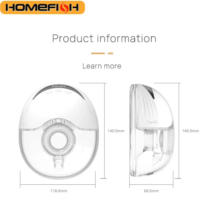 Wearable Electric Breast Pump with LED Display & 4 Modes
