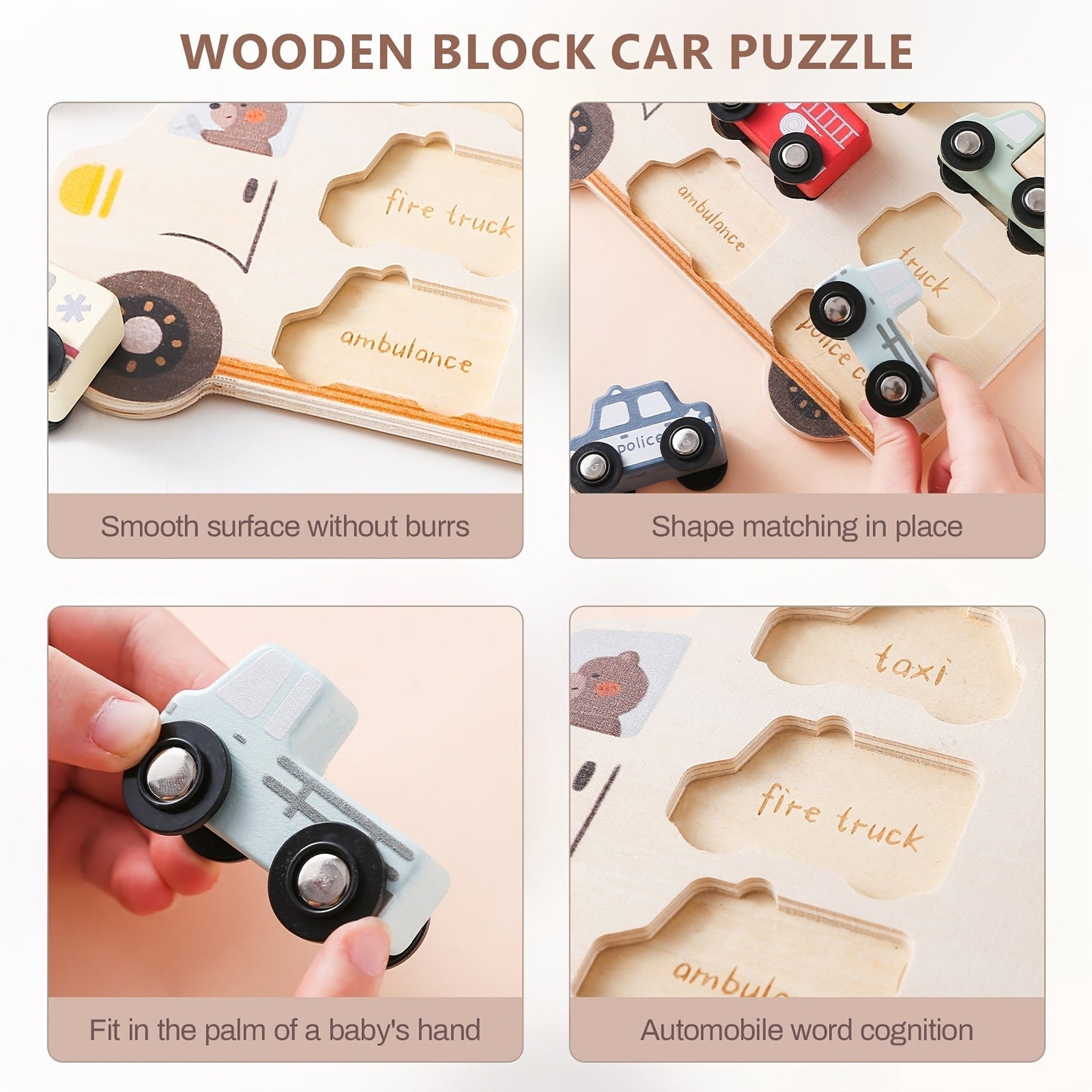 Montessori Wooden Vehicle Puzzle Set