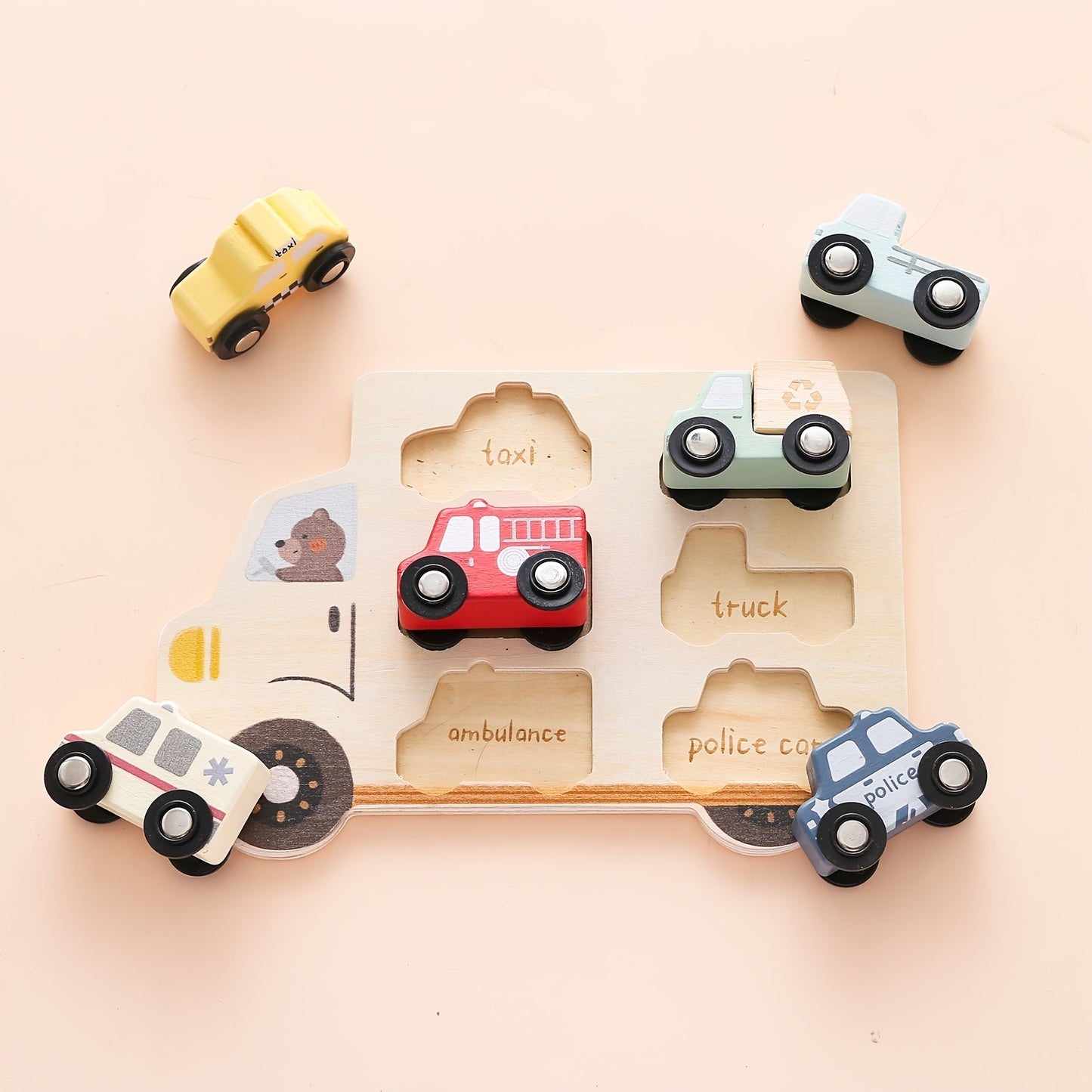 Montessori Wooden Vehicle Puzzle Set